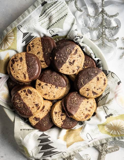 Easy Chocolate Dipped Espresso Shortbread Cookies