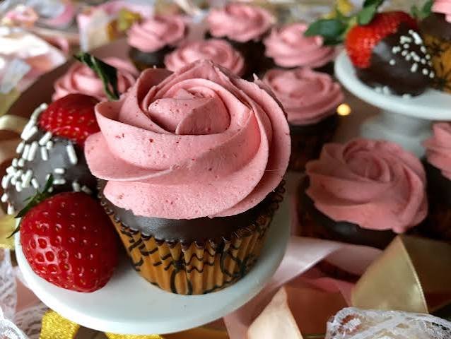 Homemade Ghirardelli Chocolate Strawberry Cupcakes