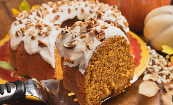 Pumpkin Cake With Honey Mascarpone Frosting.