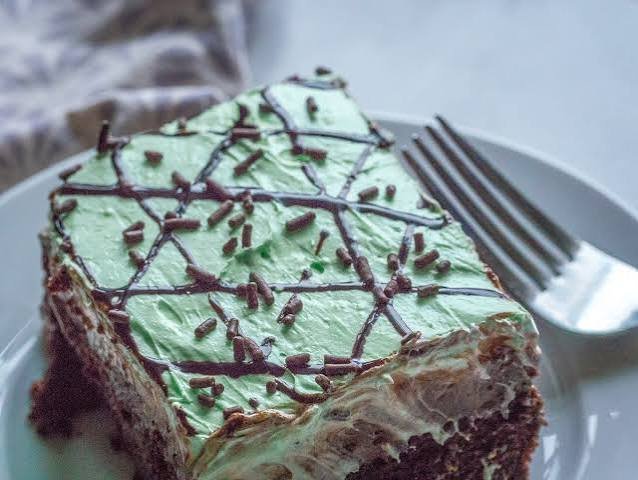 Homemade Double Mint Chocolate Poke Cake