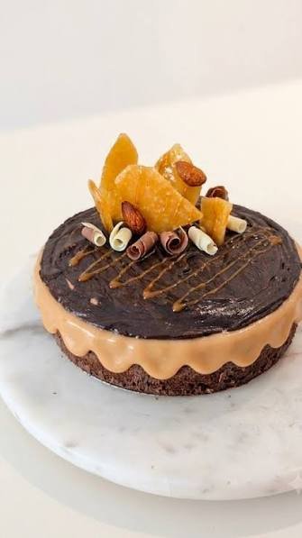 Caramel Hot Chocolate Brownie Mousse Cake