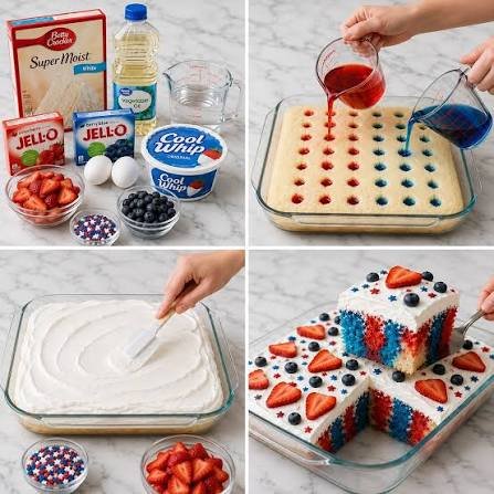 Patriotic Red White And Blue Poke Cake