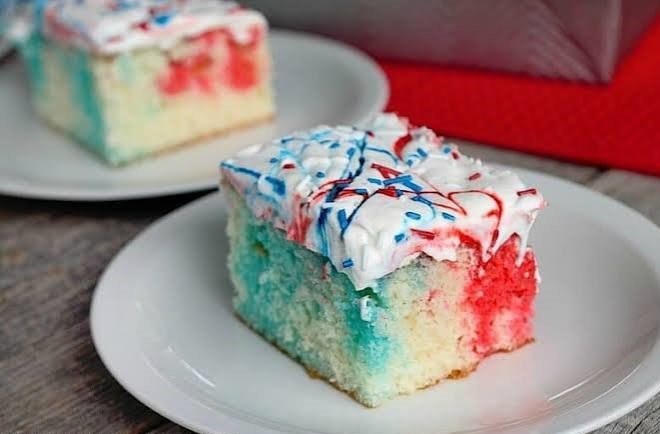 Patriotic Red White And Blue Poke Cake.