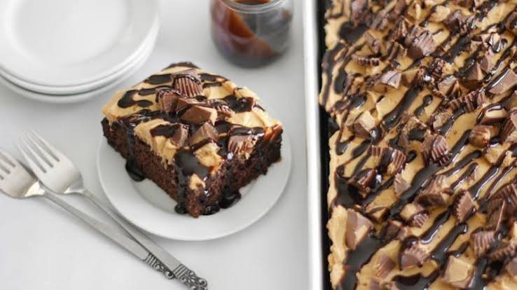 Peanut Butter Chocolate Poke Cake