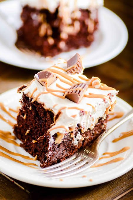 Peanut Butter Chocolate Poke Cake
