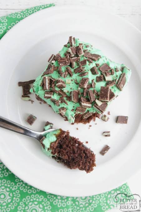 Rich and Creamy Double Mint Chocolate Poke Cake